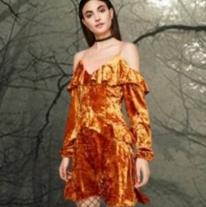 Whimsigoth Rust Gold Velvet Dress